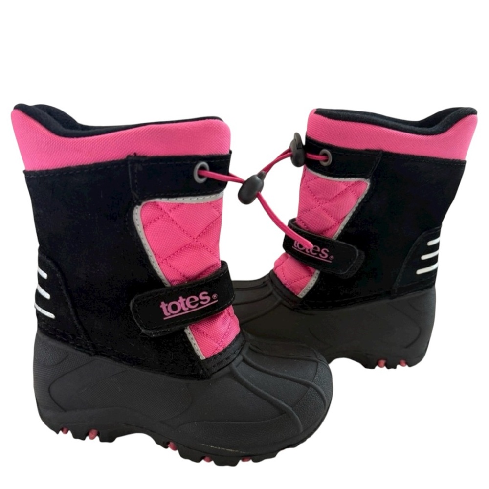 Totes Girls Snow Boots Black Pink Waterproof Winter Size 7 - Picture 2 of 8